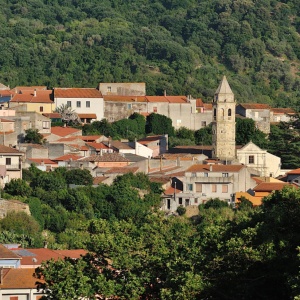 Mara, veduta del centro abitato con la chiesa di San Giovanni Battista. (foto Ivo Piras)